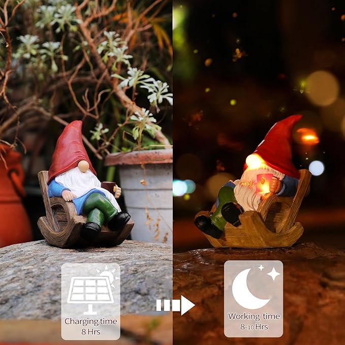 Solar Garden Gnomes Outdoor Statue with Solar Lights,7.1“ Figurine Lights Solar Garden Yard Decorations Outdoor Decorations for Patio,Yard,Lawn Ornament,Mom Gift Unique Housewarming Gifts