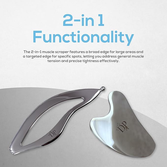 Muscle Scraper Tool ā 2-in-1 Stainless Steel Fascia Scraper for Deep Tissue Massage & Muscle Relief - Gua Sha Body Tool for Soreness - Ergonomic IASTM Tool for Athletes & Physical Therapy