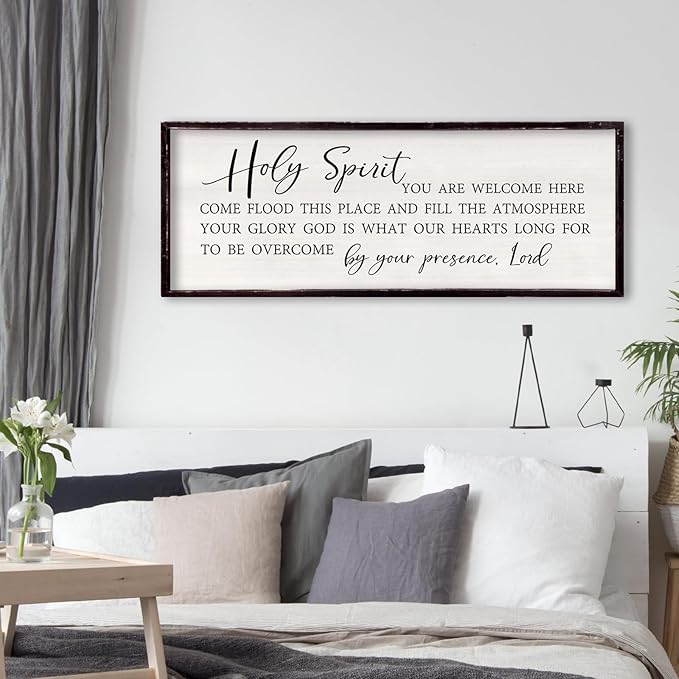 Holy Spirit You are Welcome Here Wall Decor 32"×12" Quote Bible Verse Religious Christian Scripture Wall Art Sign (Black)