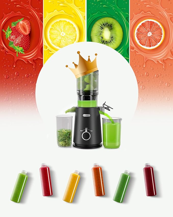 Juicer Machines with Wide Mouth & Large Feed Chute, Professional Cold Press Juicer For Whole Fruits & Vegetables, Self Feeding for Juice Extractor Machine, Easy to Clean, High Juice Yield