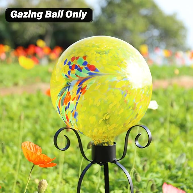 10 Inch Gazing Ball Glass Reflective Garden Globe Outdoor Gazing Globe Yard Ornament for Garden Yard Home Outdoor Decoration Yellow(NOT Solar