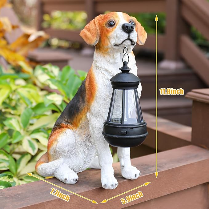 Solar Dog Statue Outdoor Decor - Beagle Dog Statue With Solar Lights for Patio, Lawn & Garden, Housewarming Gift