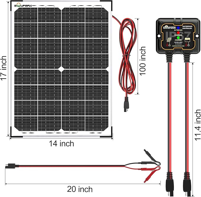 SOLPERK 30W Solar Battery Charger Solar Battery Maintainer + Upgrade 10A MPPT Charge Controller + Adjustable Mount Bracket for Car RV Boat Motorcycle,12V Waterproof Solar Panel Kit Trickle Charging