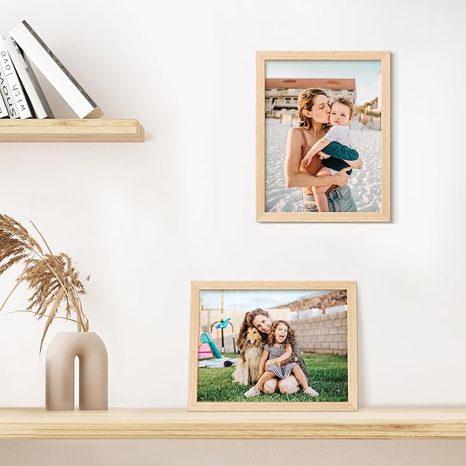 upsimples 8.5 by 11 Picture Frame, Natural Solid Wood Picture Frames, Display 6x8 with Mat or 8.5 x 11 Without, Wall or Tabletop, 1 Pack, Natural