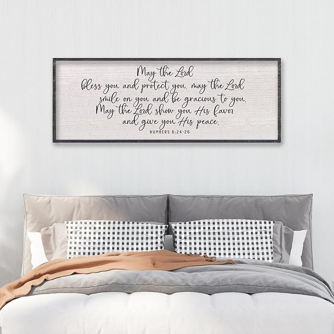 LuZhiQiang Numbers 6:24-26 Scripture Wall Art 40"x15" May The Lord Bless You And Protect You Sign Bible Verses Christian Home Wall Decor (Black)