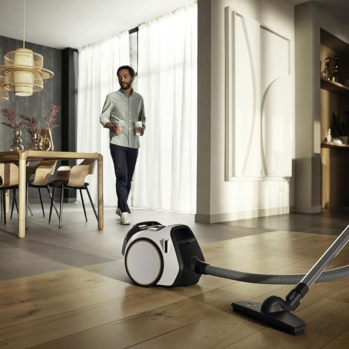 Miele Boost CX1 Parquet - Bagless Canister Vacuum Cleaner, Lightweight, Compact and Corded with Vortex Technology and HEPA AirClean Filter, in White/Rose