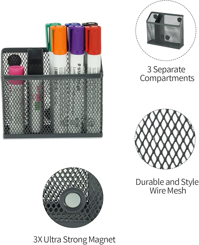 Neudeco Locker Accessories and Decor Kit, Including Mesh Shelf, Organizer, Magnetic Basket and Pen Holder, Suitable for School, Work, Kitchen, Bathroom, (Pack of 4, Grey)
