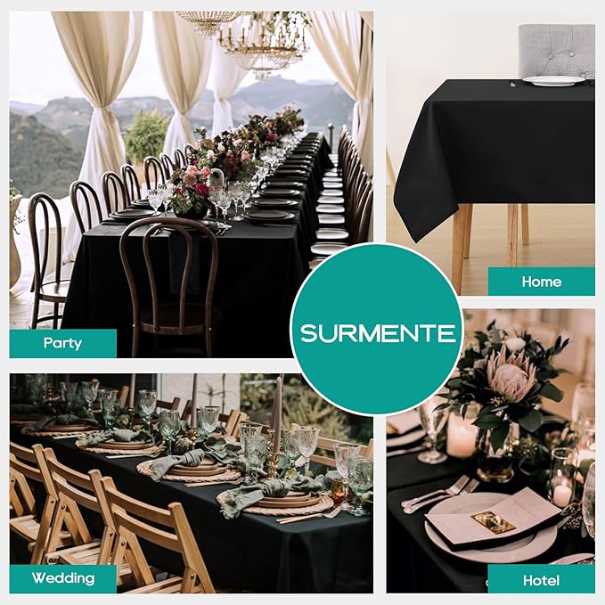Surmente 5 Pack Black Tablecloth 90 x 156-inch Rectangular Polyester Table Cloth for Weddings, Banquets, or Restaurants