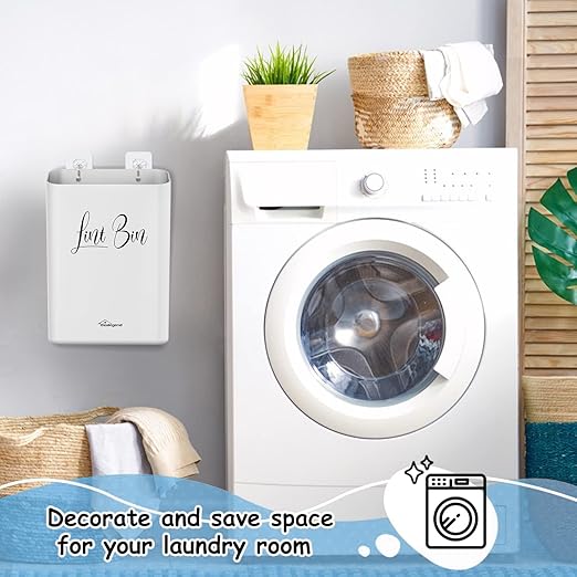 Sealegend Magnetic Lint Bin for Laundry Room with Dryer Lint Brush, Wall Mounted Trash Can Space-Saving Laundry Organization and Storage, White