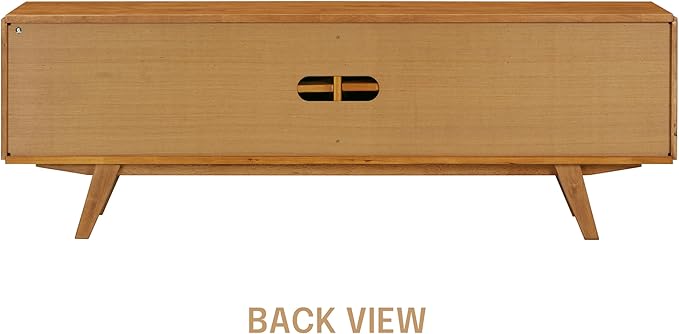 NTC Sapa Mid-Century Modern Solid Wood TV Stand 4-Door Media Console with Carved Geometric Fronts for TVs up to 75", Effortless Assembly, Teak Look