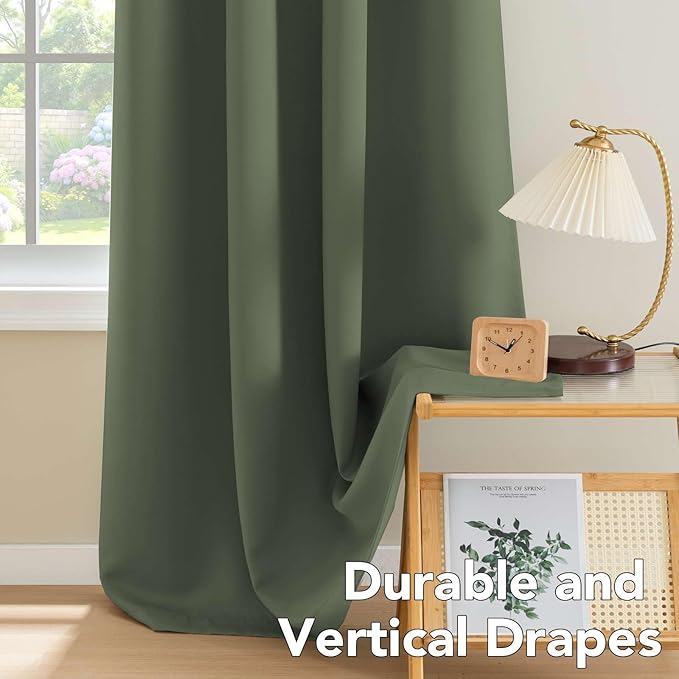 H.VERSAILTEX Window Treatment Blackout Thermal Insulated Room Darkening Solid Grommet Curtains/Drapes for Bedroom (Set of 2 Panels,52 by 63 Inch Long, Bronze Green)
