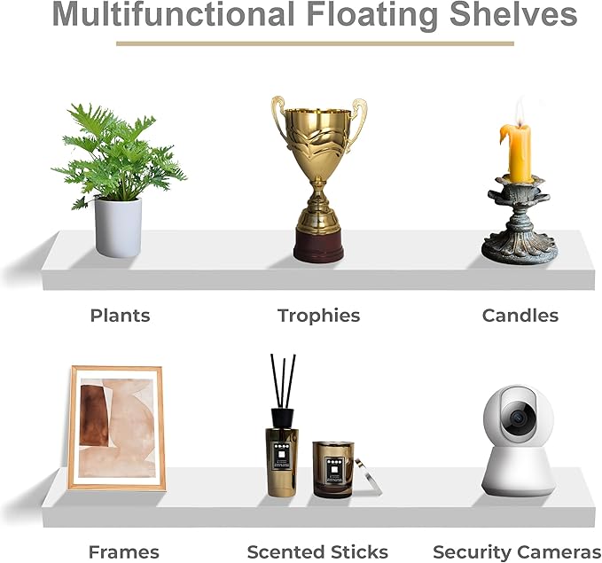 Sorbus Floating Shelves for Wall - 35 Inch Long Bathroom Shelves, Wall Decor for Bedroom, Kitchen, Living Room & Book Storage - Mounted Floating Shelf with Invisible Brackets (White, 2 Pack)