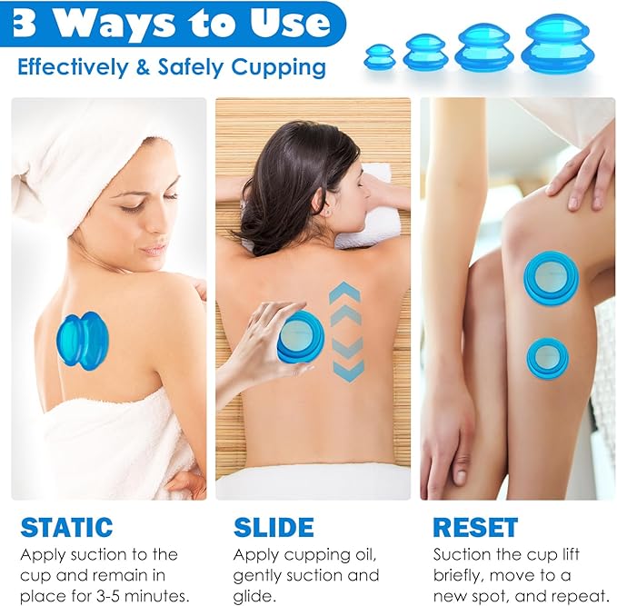 15Pcs Cupping Therapy Set-Professional Silicone Cupping, Suitable for Facial Body Massage/Deep Myofascial Release/Pain Relief/Muscle Relaxation & More (Blue,15pcs)