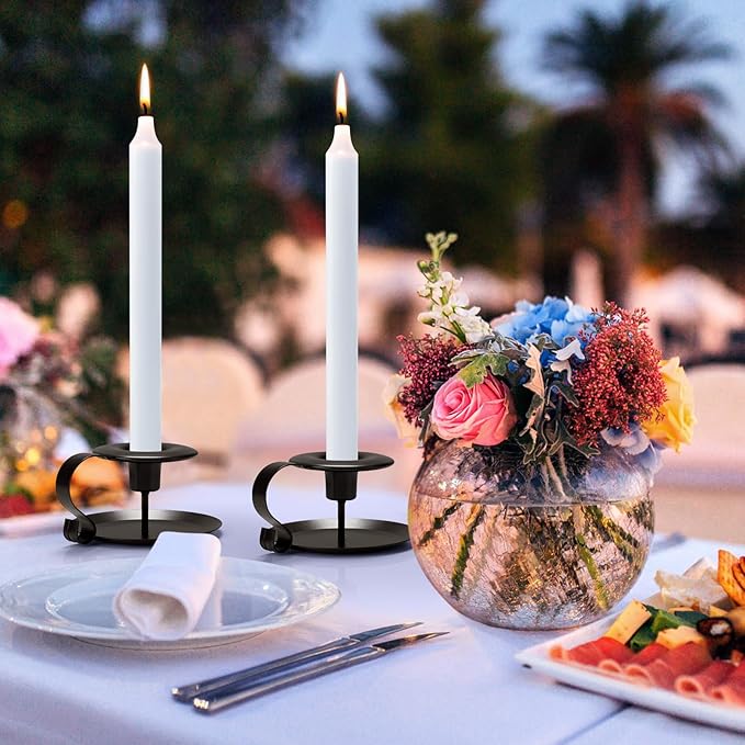 Black Metal Taper Candle Holders Set of 2, Vintage Chamberstick Candle Holder with Handle for Taper Candles, Farmhouse Rustic Candle Holders for Table Decor, Halloween Christmas Decoration