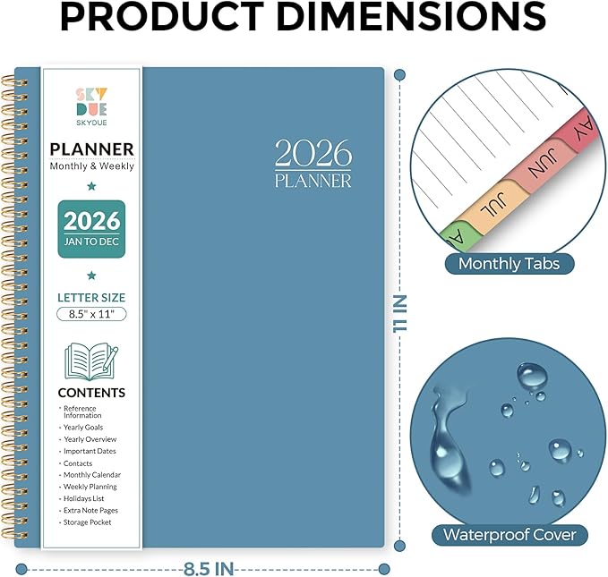 Planner 2026, 8.5" x 11" Monthly & Weekly Planner with Tabs, JAN - DEC 2026, Goal Setting & Time Management Organizer for Professionals & Students