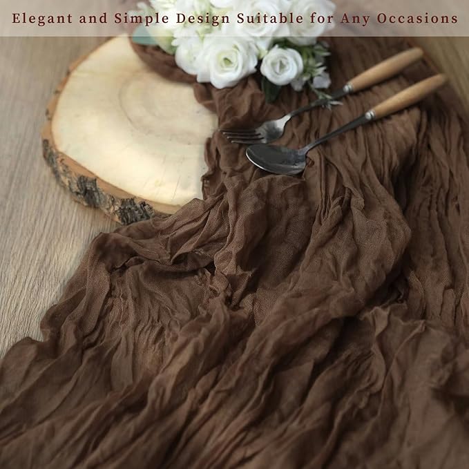 6FT 20 Pack Brown Cheesecloth Table Runner 20 x 120 Inch Long Boho Fabric Rustic Cheese Cloth Table Runner for Wedding Bridal Shower Baby Shower Gauze Sheer Birthday Party Table Decorations