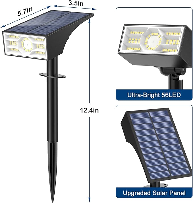Solar Spot Lights Outdoor, 2 Pack Outdoor Solar Lights for Yard Waterproof, 4 Lighting Modes Solar Landscape Spotlights, Auto On/Off Solar Powered Flood Lights Garden Pathway (Cool White)