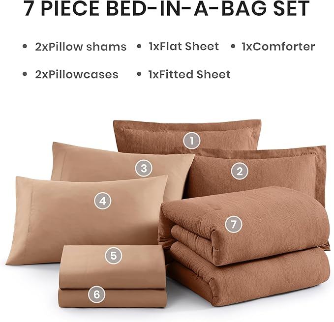 Monbix California King Comforter Set - 7 Pieces Cationic Dyeing Autumn Leaf Bed in a Bag Cal King Bed Sets with Comforter, Sheets, Pillowcases & Shams, Reversible Bedding Comforters Sets (108 * 92)