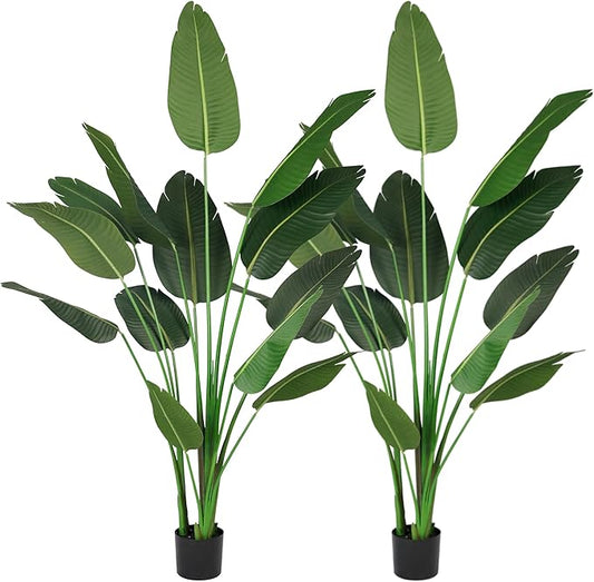 Worth Garden Artificial Bird of Paradise Plant 5.9ft, Set of 2 Large Faux Tropical Trees for Home and Office Décor, 70.8in Realistic Greenery for Indoor and Outdoor Spaces
