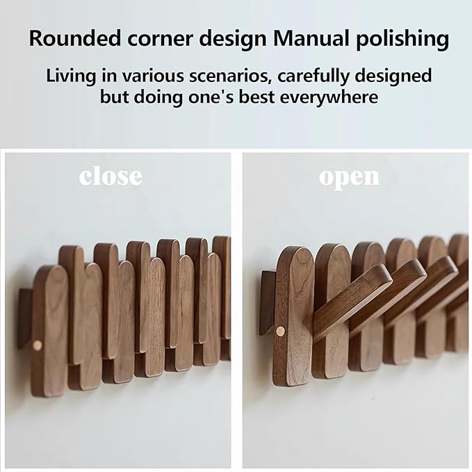 Wall Mounted Piano Key Hanger | Flip Style Hook | Entrance Wall Art Hook, Made of Oak Wood (3 Times Painted, 4 Times Polished) (Arc Beech, 6Hooks)