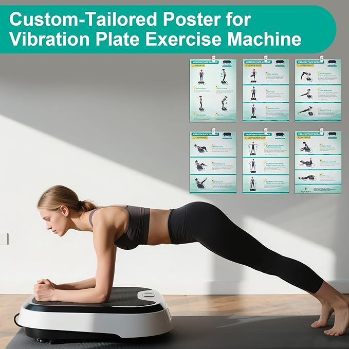 Vibration Plate Exercise Machine Poster - Upgraded 6 Workout Guidance & 10 Pcs Planner & 10 Pcs Double-Sided Clips, Comprehensive Whole Body Wave Vibrating Workout Chart, Pink