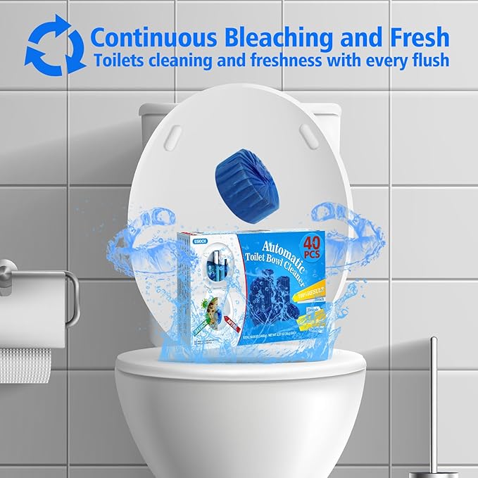 Toilet Bowl Cleaner Tablets 40 PACK, Blue Automatic Toilet Cleaner with Bleach, Using Sustained-Release Technology for Deodorizing & Descaling,Household Toilet Tank Cleaners for Against Tough Stains