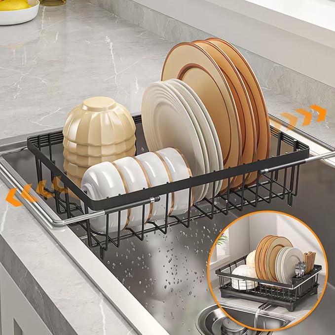 LEMIKKLE Roll Up Dish Drying Rack, Over The Sink Dish Drainer Rack, Foldable Sink Drying Rack, Anti-Slip Silicone Wrapped Dish Drainer for Kitchen Counter