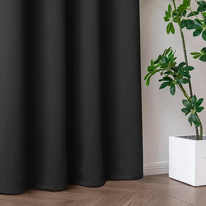 Blackout Curtains 90 Inch Length for Bedroom, Thermal Insulated Blackout Curtains 2 Panels Set, Solid Grommet Privacy Room Darkening Drapes for Living Room Windows(W52 x L90, Dark Grey)