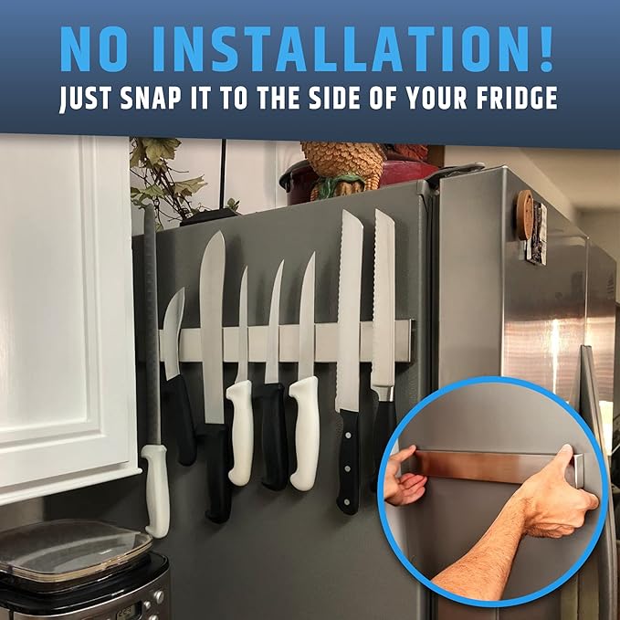 Premium Magnetic Knife Holder for Refrigerator that Doesn't Slide β 17 Inch Professional Double Sided Knife Strip for Fridge - Knife Rack/Knife Bar With Powerful Magnetic Pull Force (Upgraded Version)