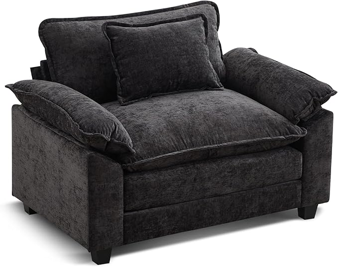 URRED Modular Sectional Sofa Comfy Cloud Couch, Modern Chenille Sofa Sleeper Deep Seat Couches with Ottoman/Pillows for Living Room (Black, 53'')