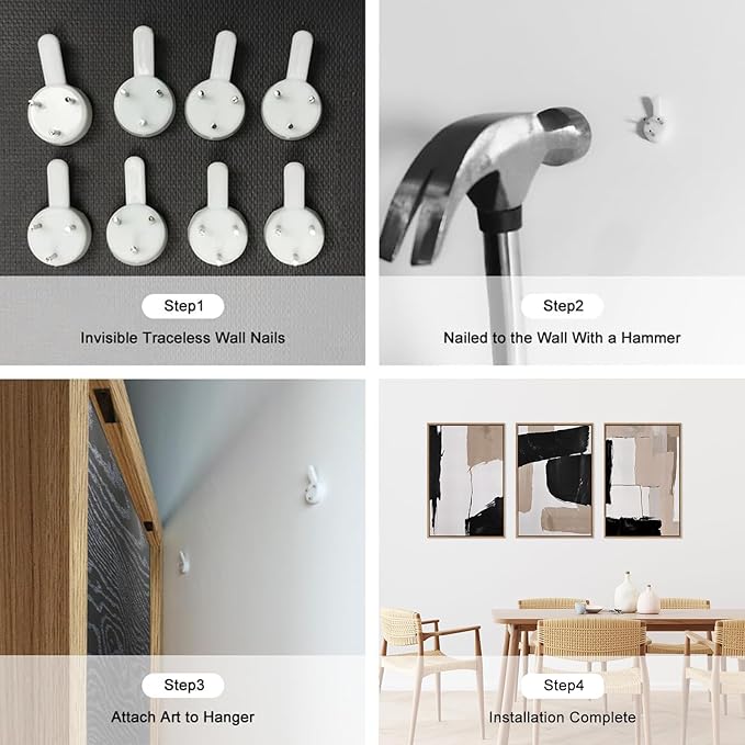 HLNIUC Large Framed Neutral Abstract Canvas Wall Art,Black and White Abstract Wall Decor Set of 3(16”X24”)Modern Minimalist Color Block Art Print,Beige Mid Century Wall Painting for Living Room,Office