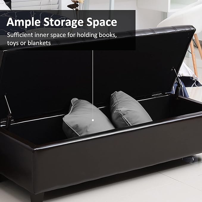 HOMCOM 51" Ottoman Storage Bench, Faux Leather Storage Chest with Lift Top, Tufted Ottoman for Living Room, Entryway, Dark Brown