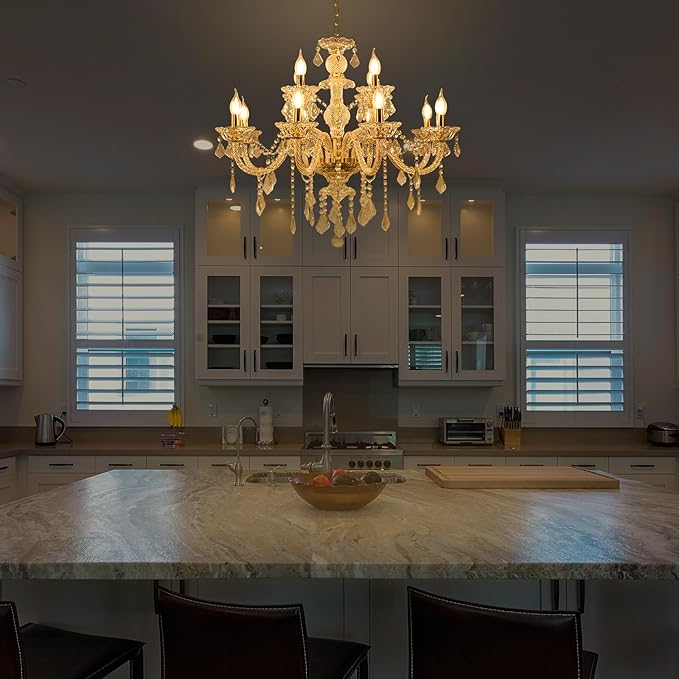 Contemporary Crystal Chandelier 12 Lights Clear Crystal Ceiling Lights for Living Room,E12 Base Double Layered Pendant Light Fixture for Dining Room Staircase, Hallway