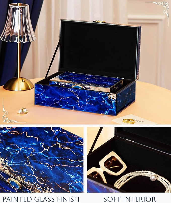 Homde Glass Decorative Storage Box: Set of 2 Boxes for Home Decor - Large Organizer with Lids for Decorations