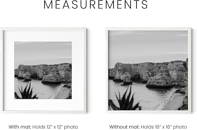 HAUS AND HUES Solid Oak 16”x16” Picture Frame Matted to 12”x12” - 16X16 Square Picture Frame with Mat for 12x12 Picture, White Wood Frame, 16 x 16 Frame with Mat for 12x12 Photo,16x16 Frame with Mat