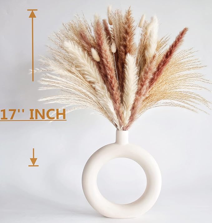 100 PCS Dried Flowers Pampas Grass Bouquet, Boho Table Decor, Bunny Tails Dried Flowers, Brown Pompas, White Pampas Grass for Wedding, Home, Rustic Party, Baby Shower Decorations