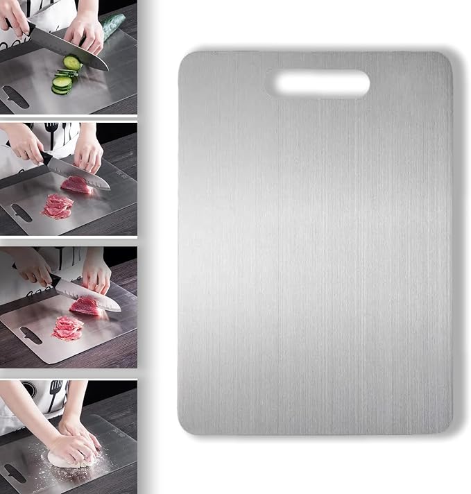 Titanium Cutting Board, New Upgrade Pure Titanium Cutting Boards for Kitchen,Food Grade 316 Stainless Steel Cutting Board,Double sided Dishwasher Safe 15.3x11inch