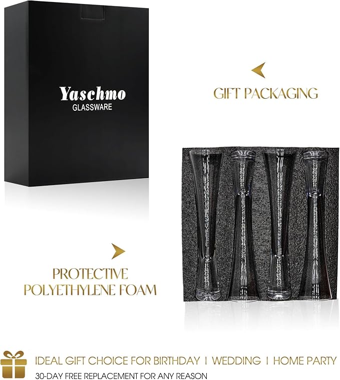 Champagne Flutes Set of 2, Hand Blown Crystal Champagne Glasses, Modern Unique Design, Lead-Free Prosecco Flutes, Elegant Toasting Glasses Gift for Wedding, Anniversary, Birthday, Christmas