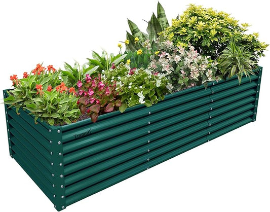 1 Pack 8x3x2FT Galvanized Raised Garden Bed Kit Retangular Metal Ground Planter Box Outdoor Bottomless Planter Raised Beds for Vegetables Flowers Herbs Fruits, Green