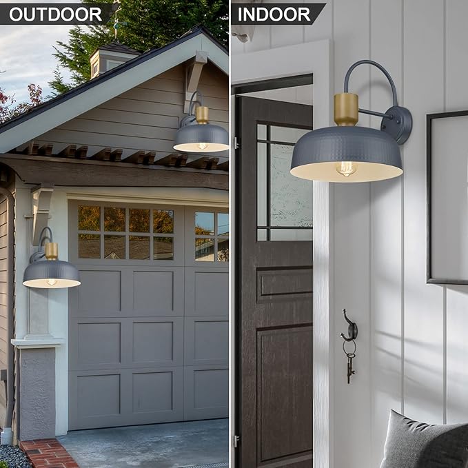 Outdoor Barn Light Gooseneck Barn Light, Farmhouse Exterior Wall Mount Light Vintage Wall Lighting Fixture Industrial Sconce Lantern for Porch, Entryway, Garage, Blue, 2 Pack
