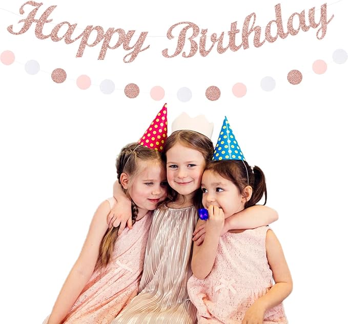 Light-Pink Rose-Gold Birthday Garland Party-Decorations - 14pcs Happy Banner Women Paper Flowers Lanterns Tissue Pom Poms,Streamers Fans Honeycomb Girls Adult Women Kids Hanging Supplies Decor Hugfond