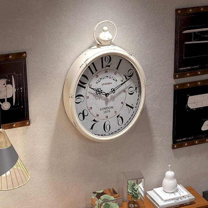 Menterry Oval Retro Wall Clock, Rustic Vintage Style, White Antique Design, Battery Operated Silent Decor Large Wall Clocks for Kitchen,Farmhouse,Office (15.5" H x 10.5" W)