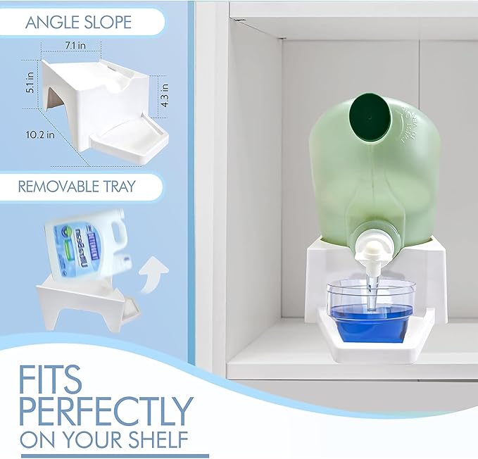 TidyFriend Laundry Detergent Dispenser with Tray & Strap, Laundry Soap Dispenser with Non-Slip Rubber Feet for Washing Room Organization, Easy Pour (White)
