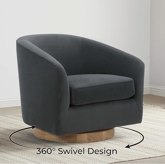 CHITA Swivel Accent Chair, FSC Certified Upholstered Velvet Barrel Chair for Living Room Set of 2, Fully Assembled, Grey
