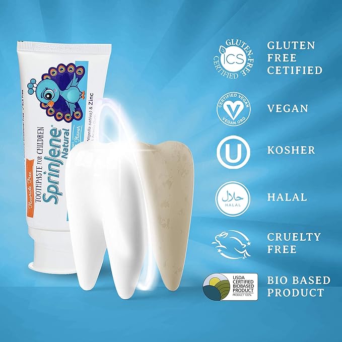 SprinJene Natural Kids Toothpaste, Vanilla | Natural Childrenโs Toothpaste | Fluoride Free Toothpaste for Toddlers | 4 Pack