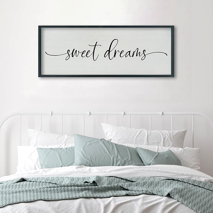 SRSZHIYUE Sweet Dreams Above Bed Wall Decor, 40"x15" Large Rustic Master Bedroom Over Bed Sign Guest Room Couples Wood Framed Farmhouse Horizontal Hanging Decoration (Black)