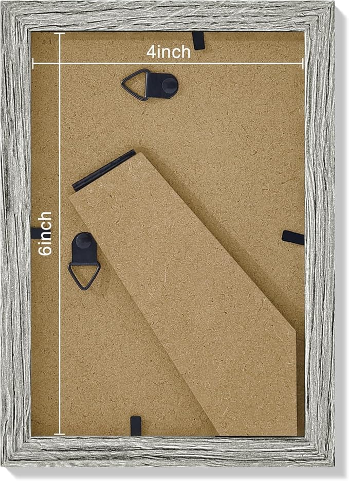 Vittanly 4x6 Picture Frames Set of 9, Shatter Resistant Plexiglass, Display 3.5x5 Pictures with Mat or 4x6 without Mat, Photo Frames for Wall or Tabletop, Engineered Wood, Grey