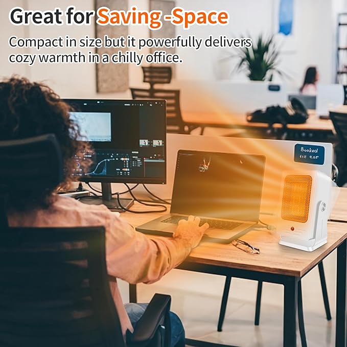 Portable Space Heaters for Indoor Use,Desktop Heater with 900W PTC 2s Fast Heating, 30° Adjustable Angle Design Small Electric Heater Lightweight for Personal, Office,Room,White