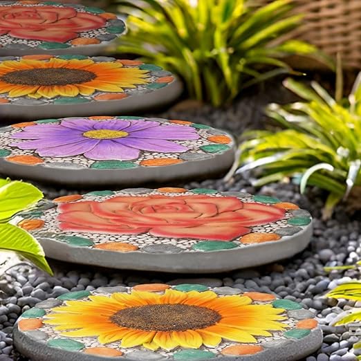 Outdoor Garden Decor Stepping Stones - Outside Garden Yard Decorative Stones Gifts for Women Garden Decor for Outside 10x10x0.75 Inch Cynkeyee