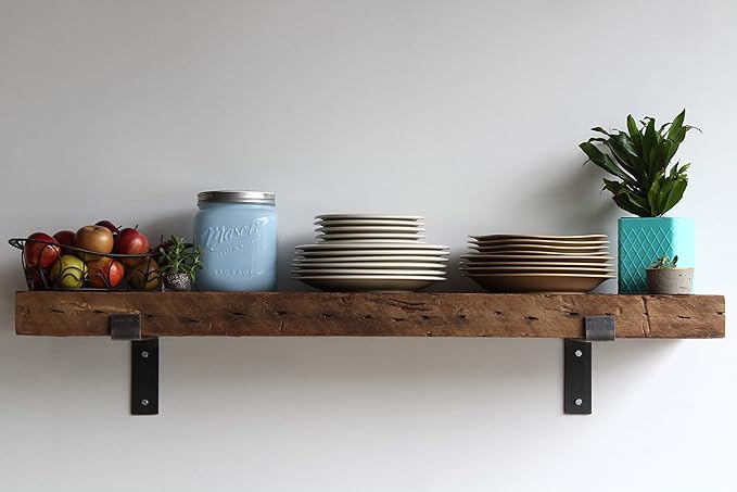 Urban Legacy Reclaimed Barn Beam Deep Shelves | Deep Shelves with Brackets Included, Set of 2 | (Natural Full Profile Bracket, 24" x 11" x 3")